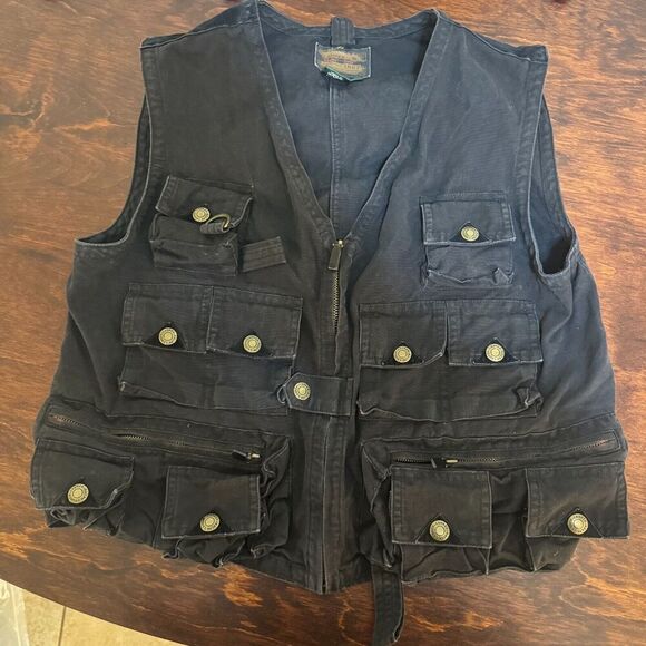 Vintage Lauren Ralph Lauren Field Vest Women’s black Canvas Utility Sz S Pockets - Picture 11 of 12
